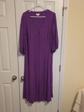 J. JILL Linen Blend Button-down Midi Dress - Size XL